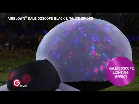 8' Projection Airblown Kaleidoscope Black and White Spider Halloween Inflatable