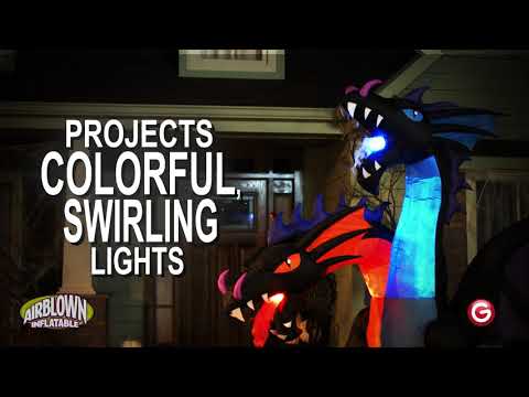 9' Projection Fire & Ice Two Headed Dragon w/ Flaming Mouth Halloween Inflatable